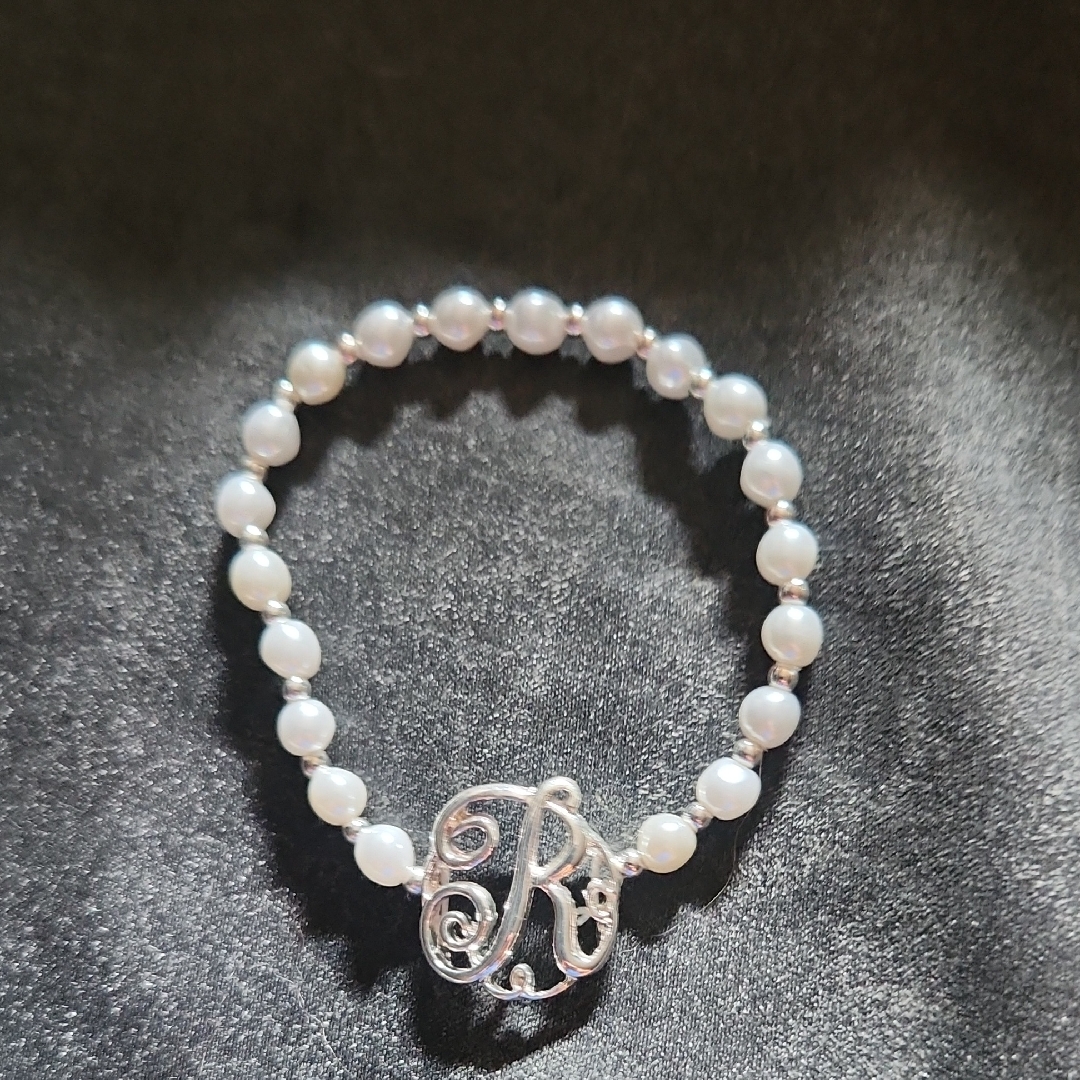 Elegant Pearl Bracelet With Silver R Initial Charm